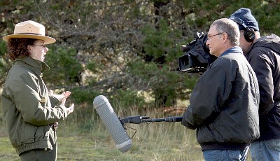 Park ranger being interviewed on camera