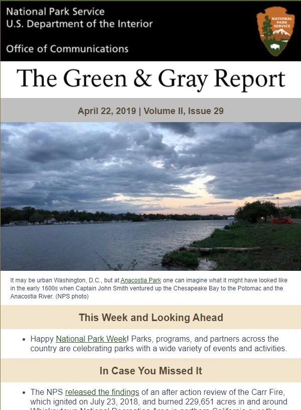 screenshot of an issue of the NPS Green and Gray Report