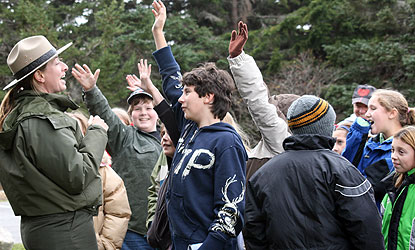 Park ranger with group of kids