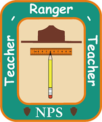 Logo with ranger hat, pencil, ruler, and text: