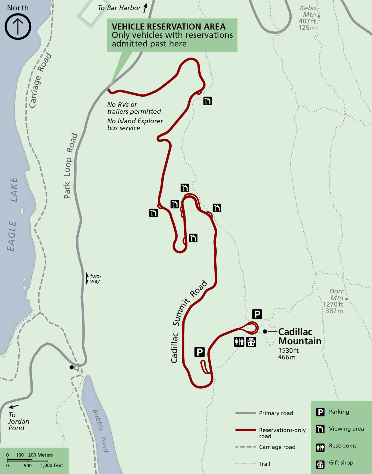 Map of 2021 Cadillac Mountain Vehicle Reservation Area