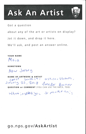 Ask An Artist form with a handwritten question