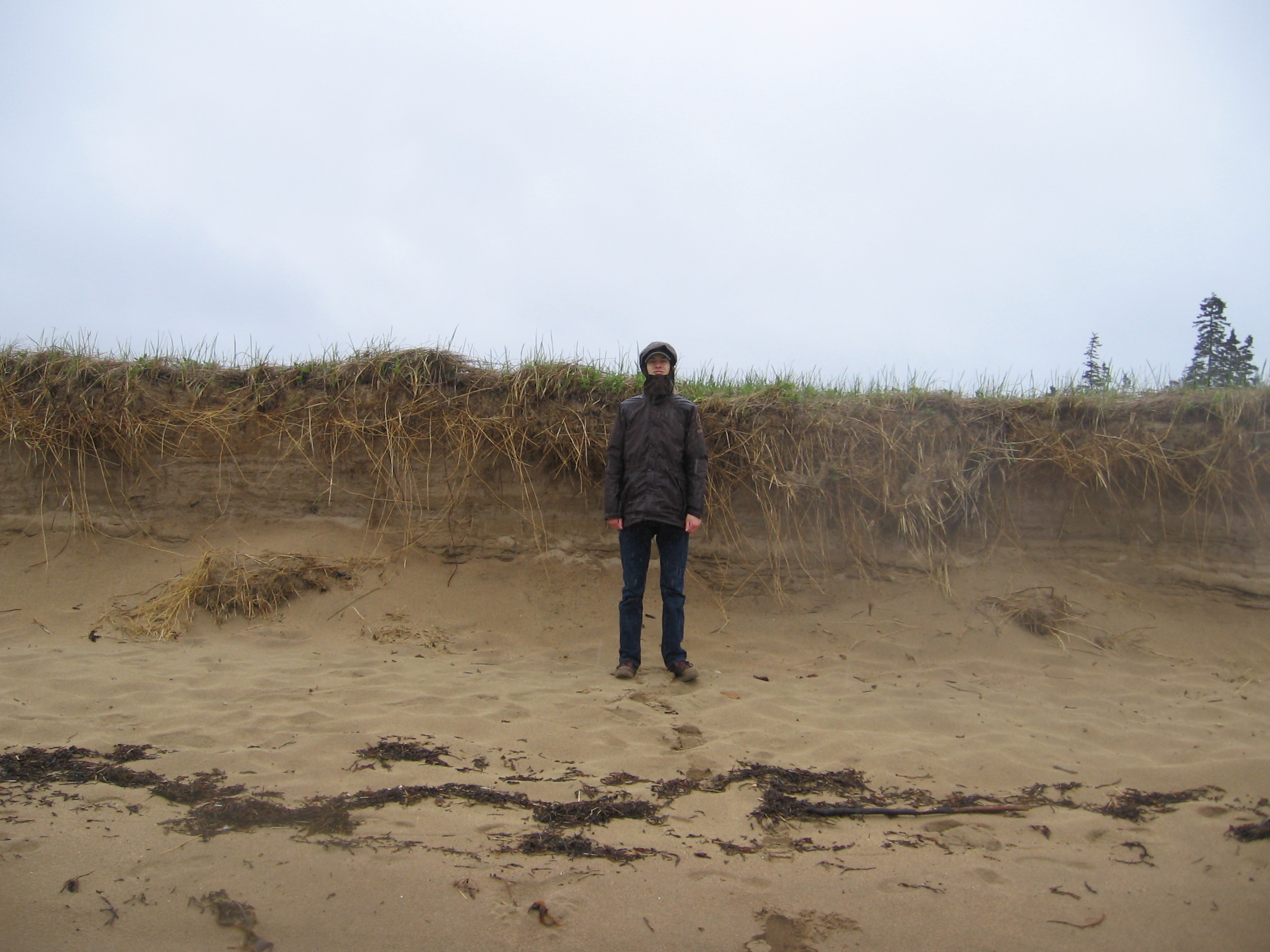 person standing beneath the sand berm for height reference. 