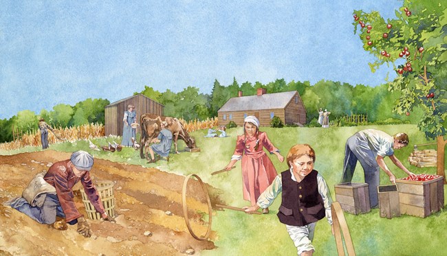 Illustration of island farming life in 1800s