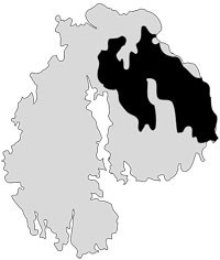 Mount Desert Island silhouette shows area that burned in the Fire of 1947.