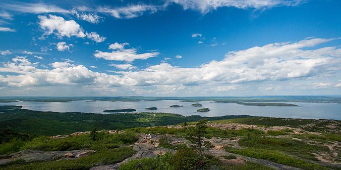 View from Cadillac Mountain looking out over the Porcupine Islands.
