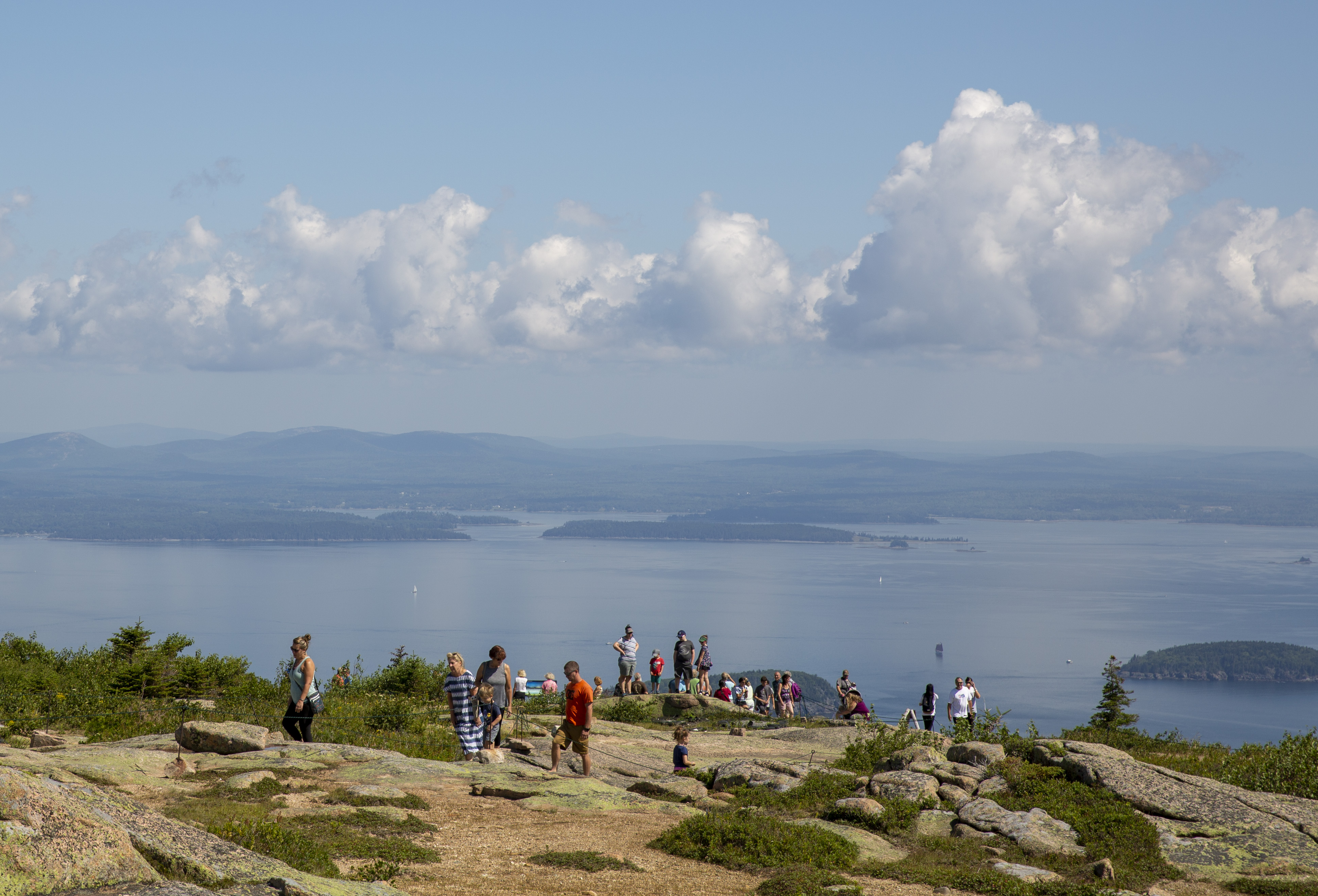 Visitors explore Cadillac Mountain Summit.