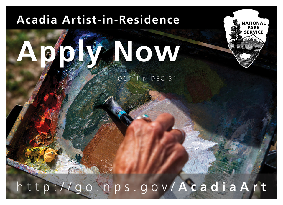AiR_ApplyNow2018_960 Promotional graphic text over a hand and an artists palette coated with paint