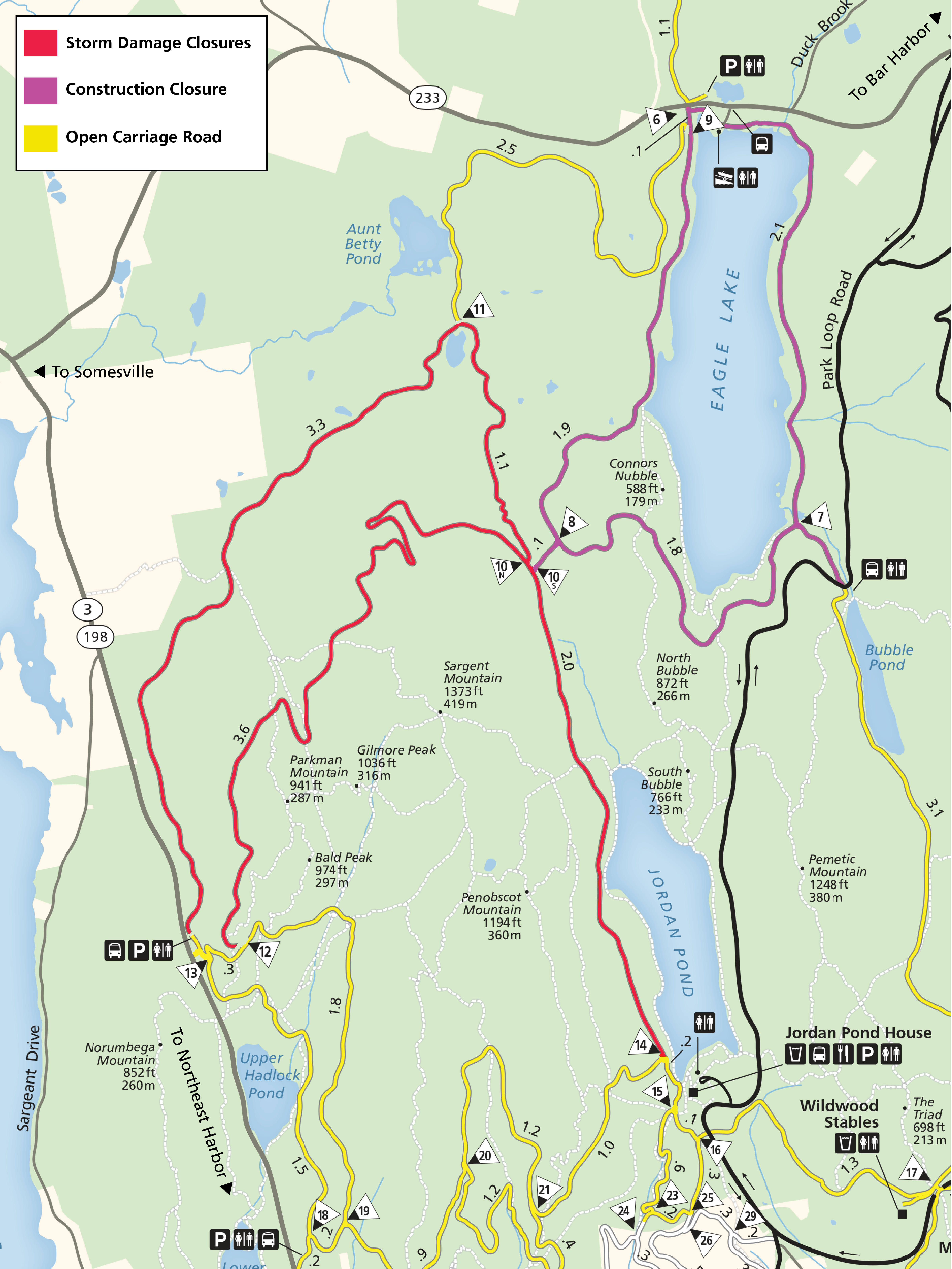 Map of carriage road closures due to storm damage