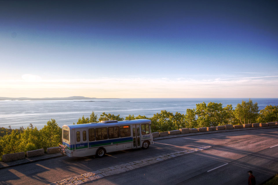 Bus stopped in pull out along Atlantic coastline