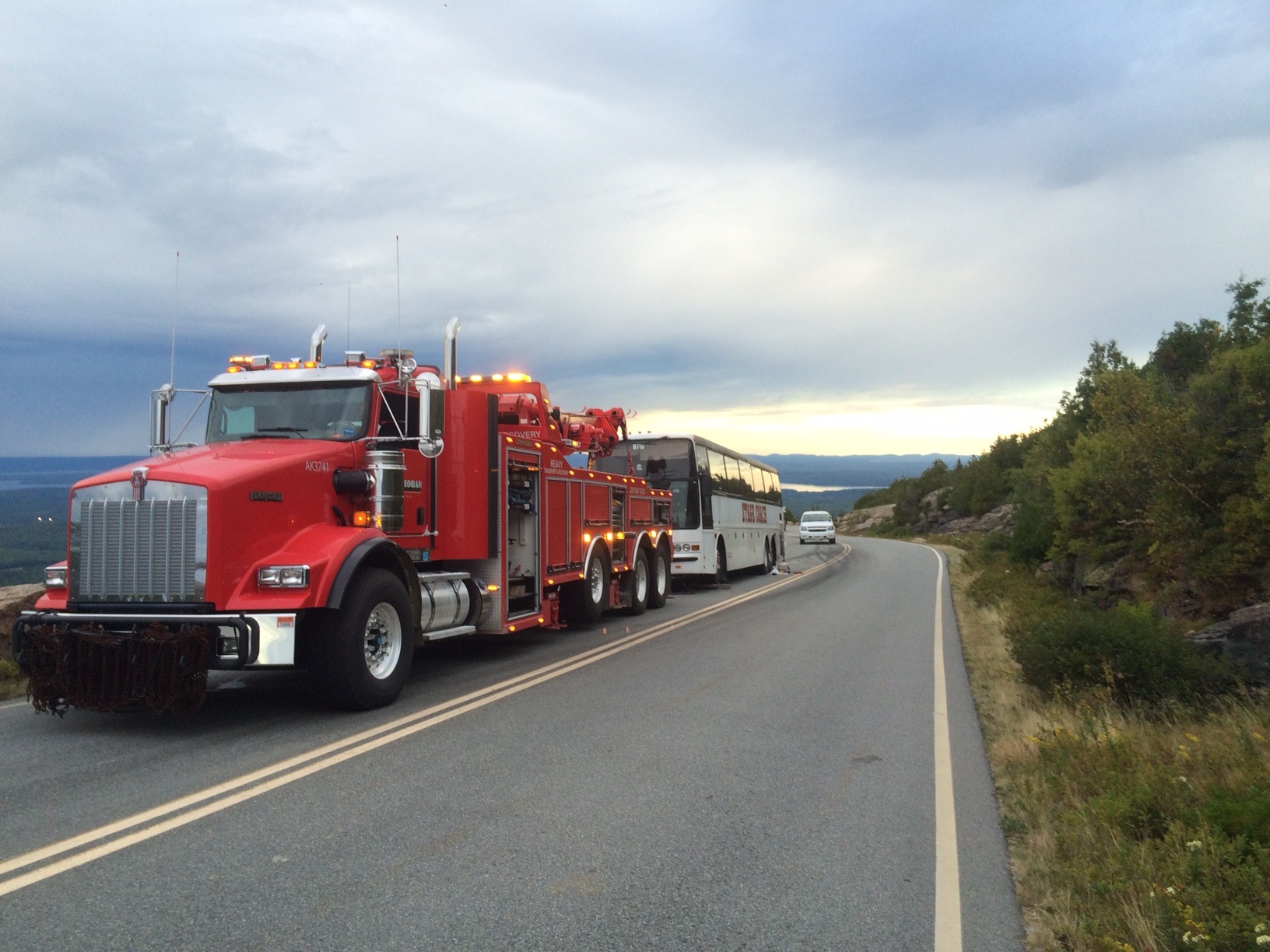 Motor Coach disabled on Cadillac Summit Road.