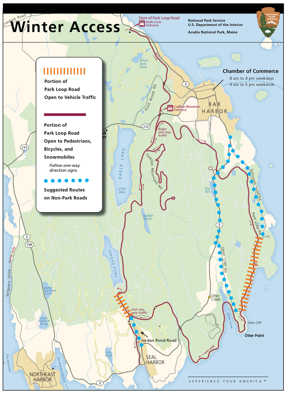Map of Park Loop Road access in winter