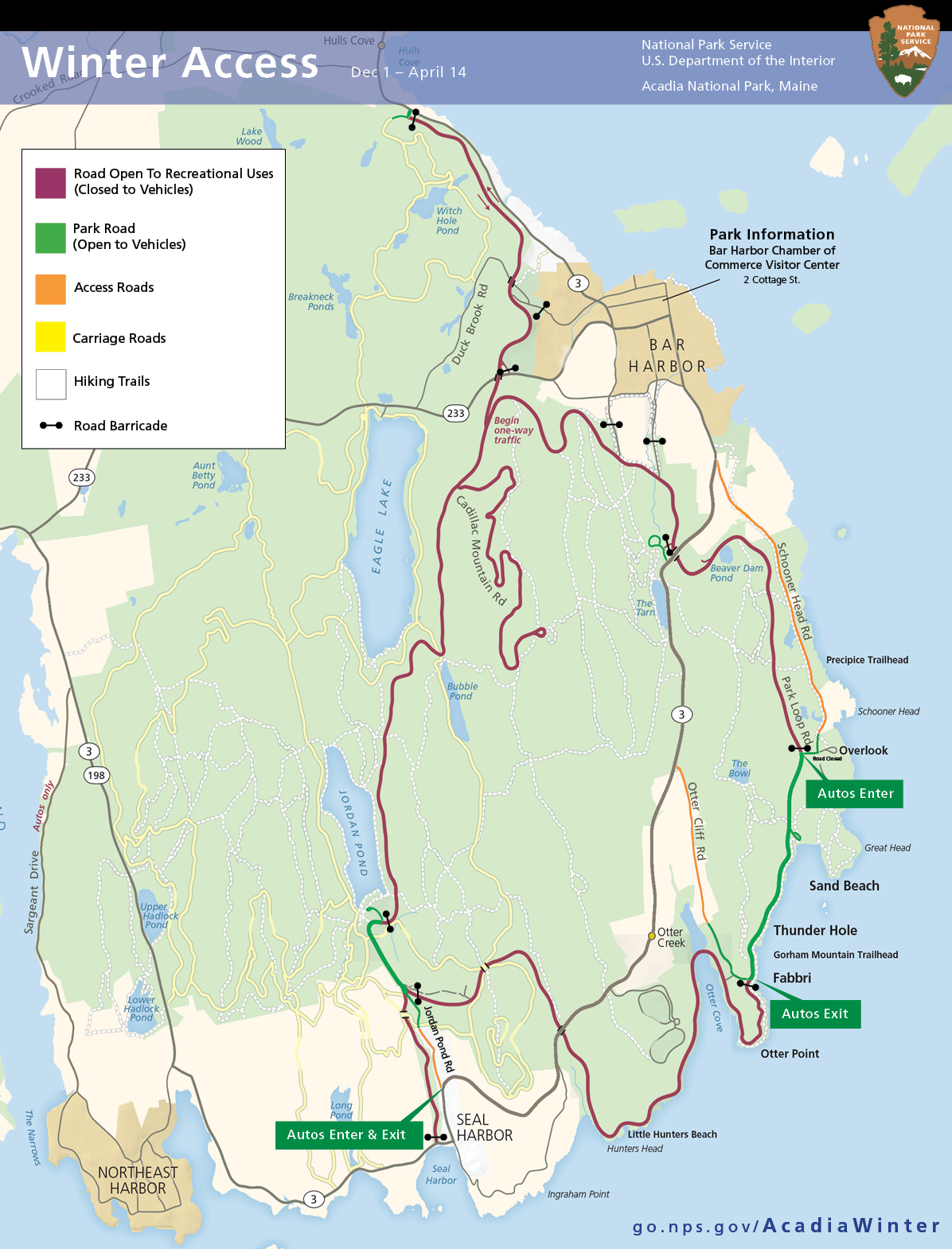 Map of winter access roads in Acadia Map of winter access roads in Acadia
