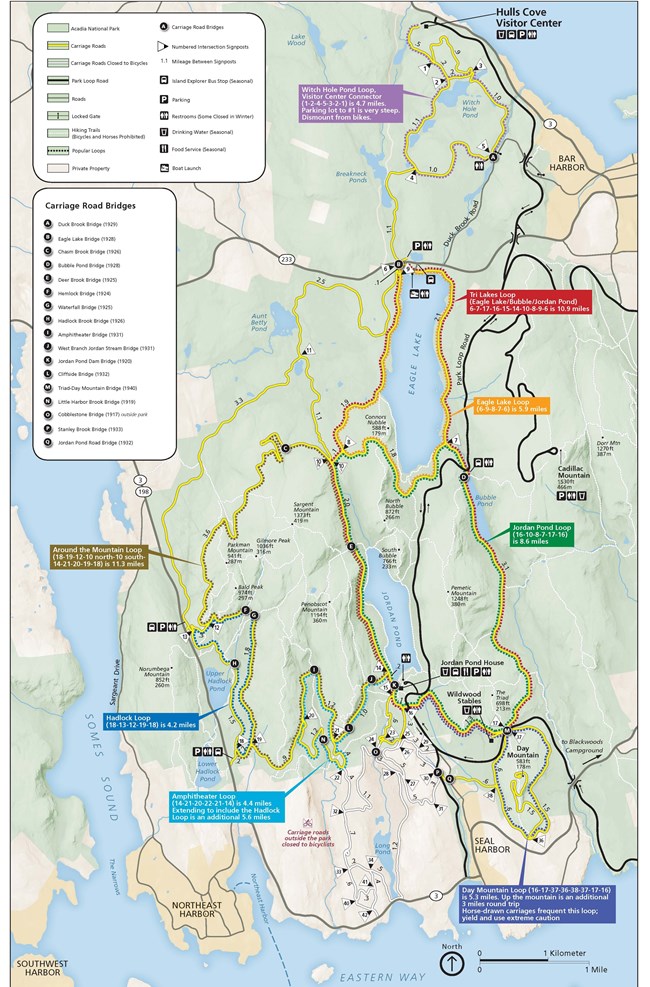 Map showing suggested routes along carriage roads