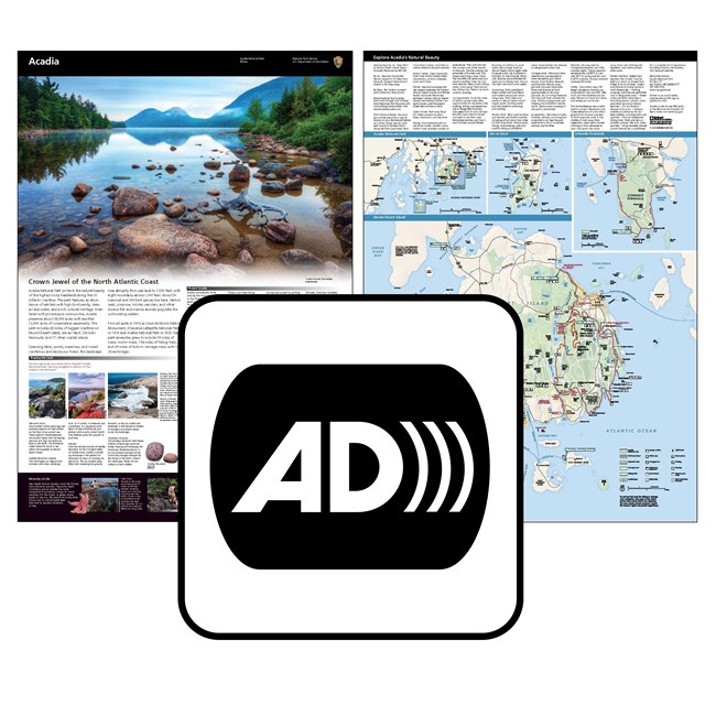 A composite of two reference images for Acadia's two-sided souvenir park brochure