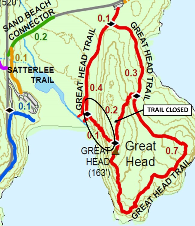 map of closure along Great Head Trail