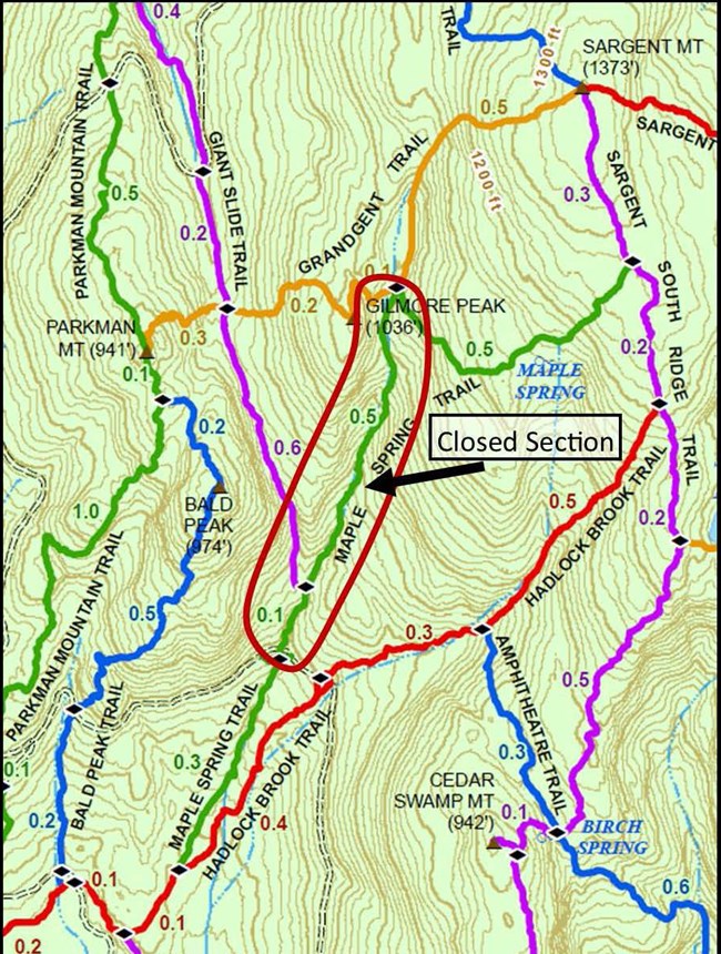 Map of Maple Spring Trail closure