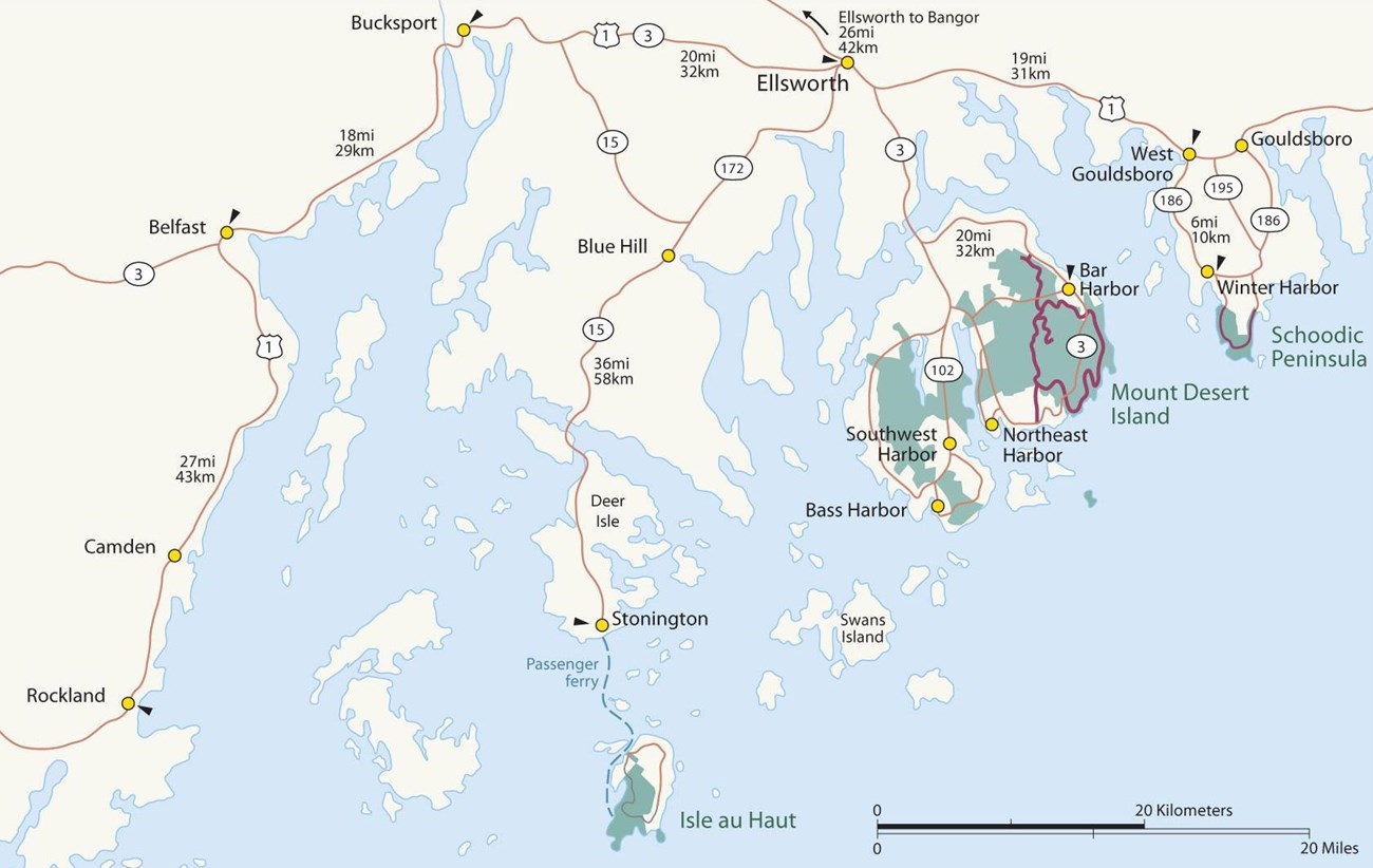 Local area map with green shaded areas of the park