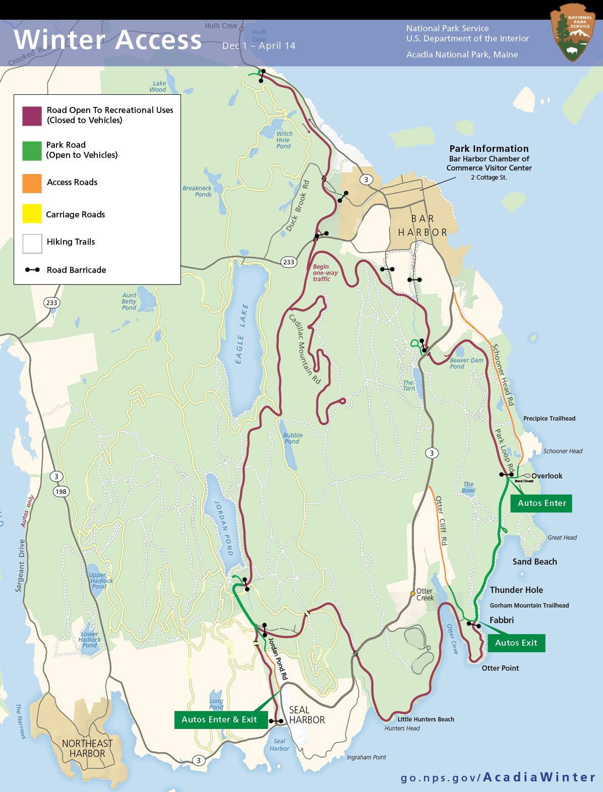 Map of roads to access portions of park open in winter