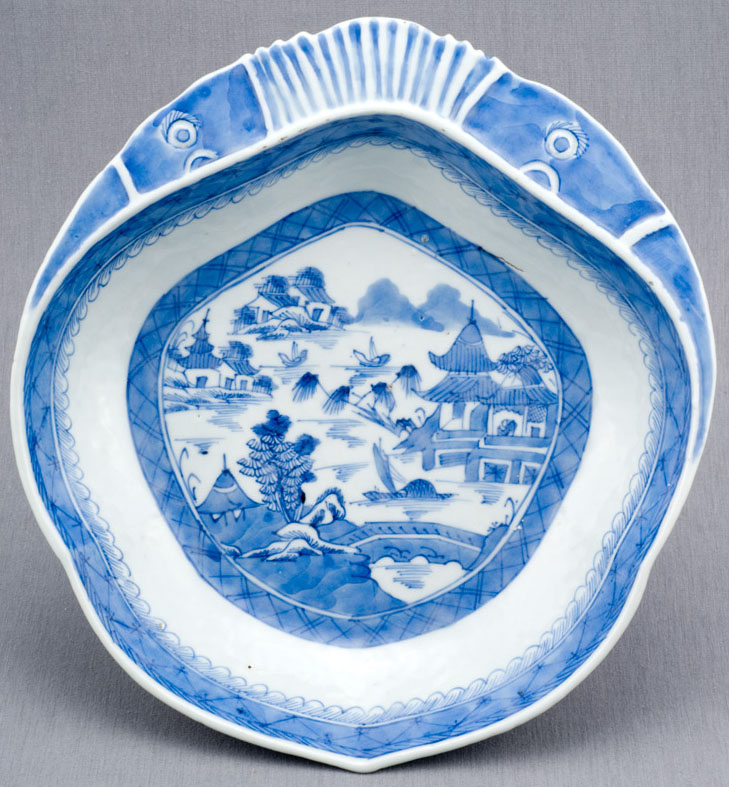 Unique Chinese export bowl shell shaped with a double whale ear upper edge. Provenance: Abigail Adams, c. 1780.