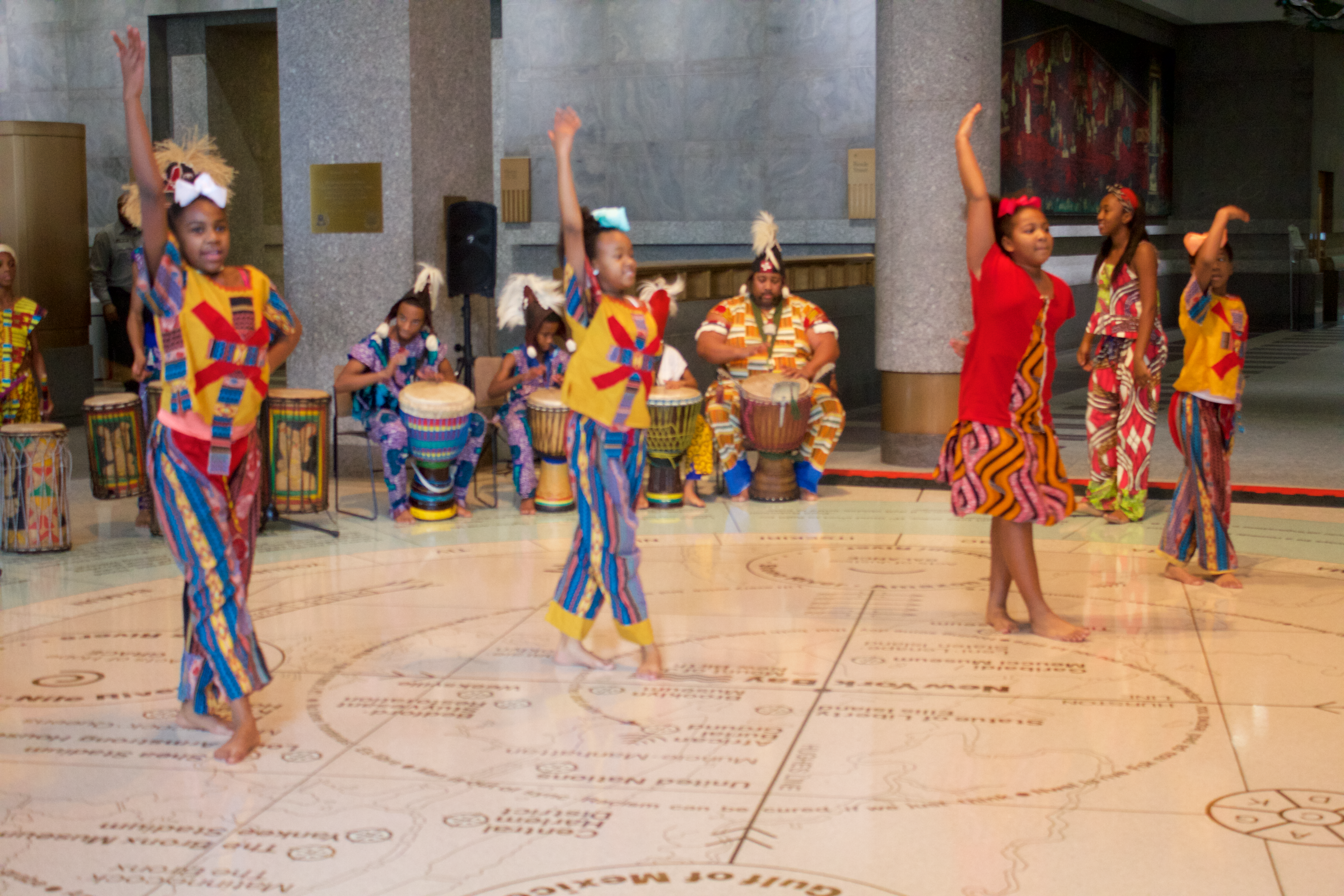 Performers dance in lobby Performers dance in lobby