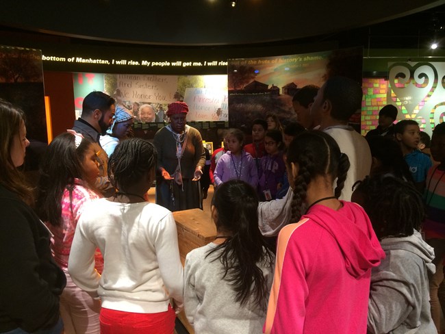 Students in visitor center