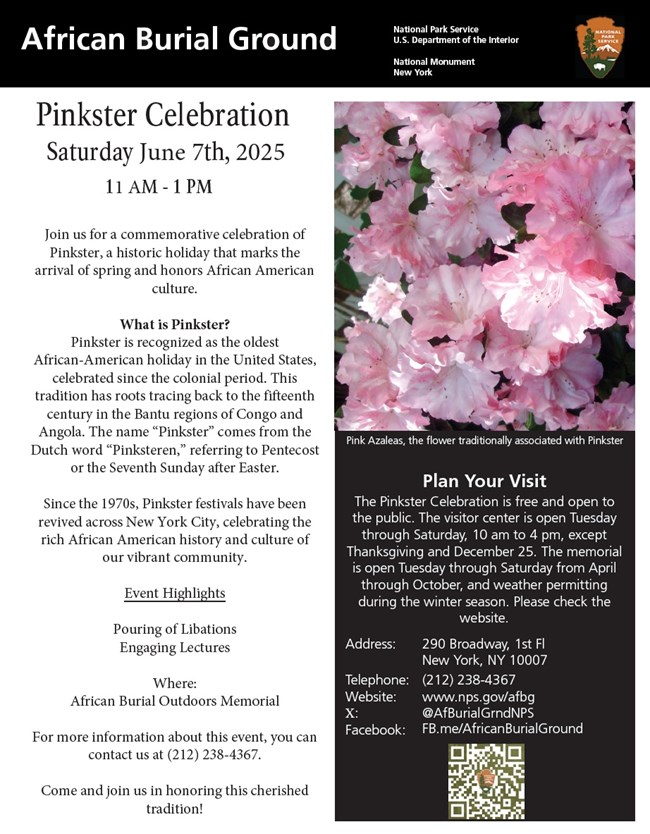 Pinkster Celebration
Saturday June 7th, 202511 AM - 1 PM
Join us for a commemorative celebration of Pinkster, a historic holiday that marks the arrival of spring and honors African American culture.