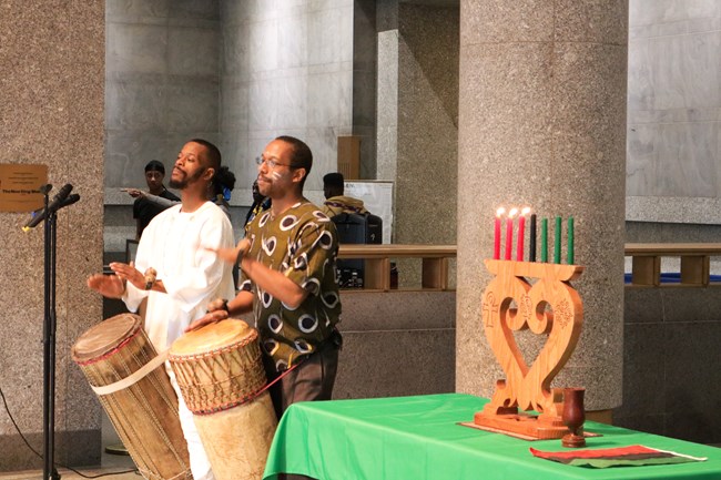 Drummers perform