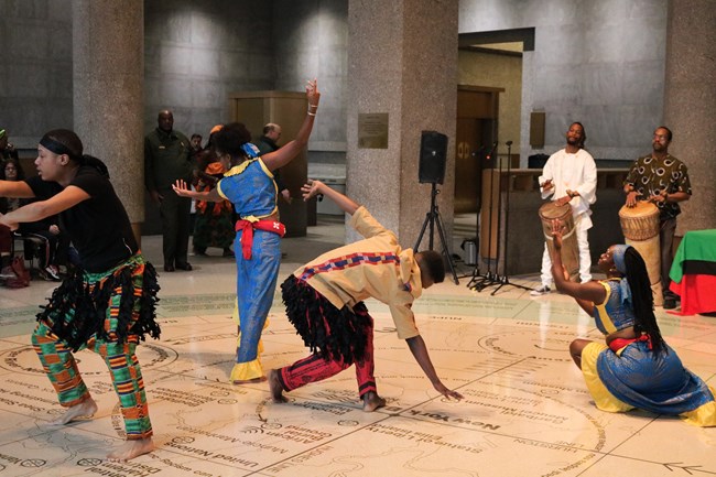 Performers in lobby