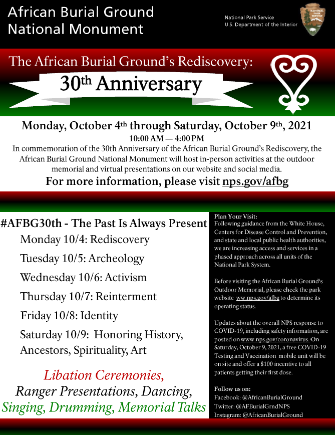 Flyer containing information about 30th anniversary commemoration.