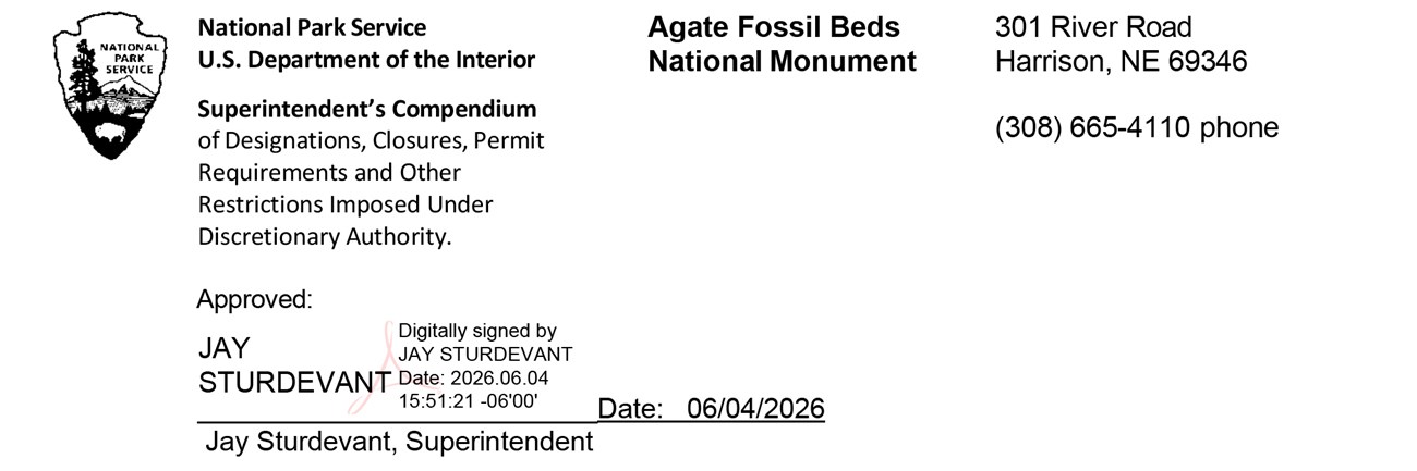 Digitally signed Agate Fossil Beds National Monument Superintendent's Compendium header.