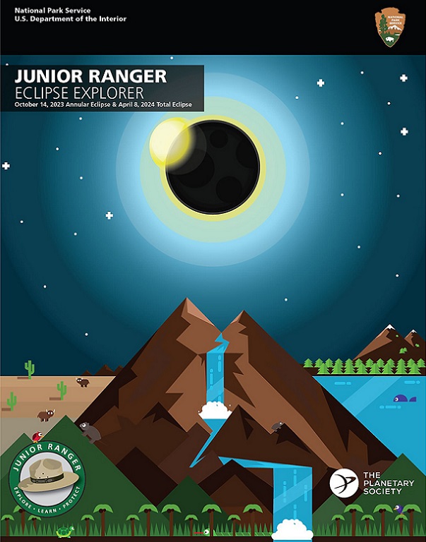 Jr Eclipse Explorer Book Total eclipse shines over a river flowing over a mountain.