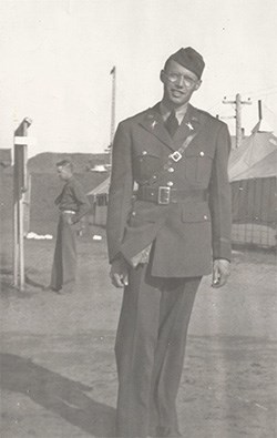 WWII-era photo of Theodore Bouchette in uniform at Camp Clatsop
