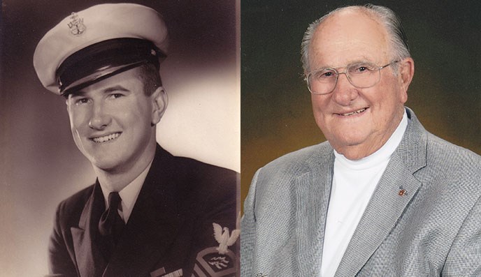 composite image of Al Gentle from the 1940s, in uniform, and in more recent years