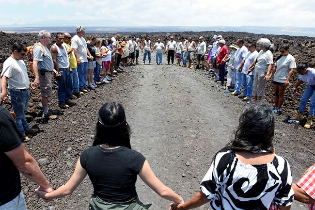 Lineal descendants, community members, federal, state, and NGO&#ʻ;s. Photo Credit: B. Kona