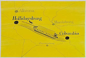 Drawing of the canal route along the Juniata River, Pennsylvania
