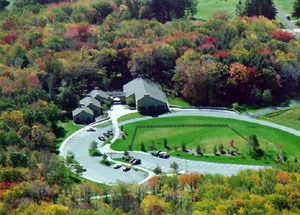 Ariel view of parking lot and visitor center