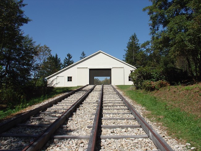 Engine House Six Exhibit Shelter sits at the top of the incline reproduction track