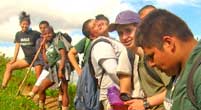 Kids hiking a trail