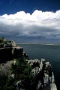 Huge storm clouds gathering on the opposite shore of Lake Amistad