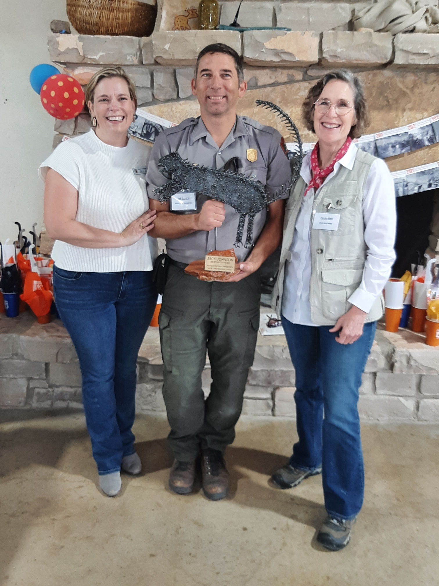 Jessica Hamlin, Jack Johnson, and Carolyn Boyd In this photo (Left to Right) are Jessica Hamlin, director of Shumla, Jack Johnson, park archeologist at Amistad, and Carolyn Boyd, founder of Shumla.