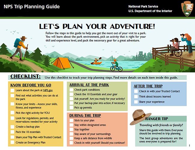 Checklists for Amistad trip preparation. Know before you go, arrival at the park, during the trip, after the trip, ranger tip.
