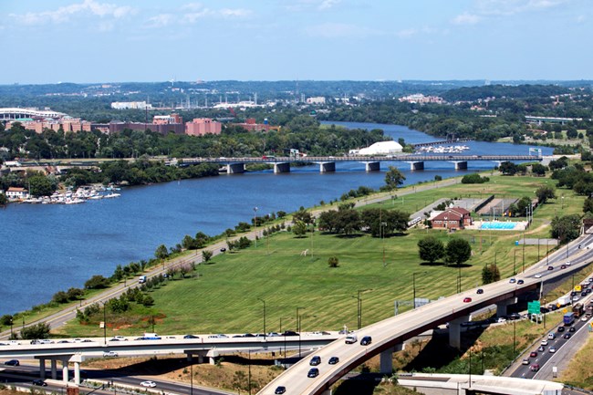 Anacostia Park with a bright blue sky in the background.