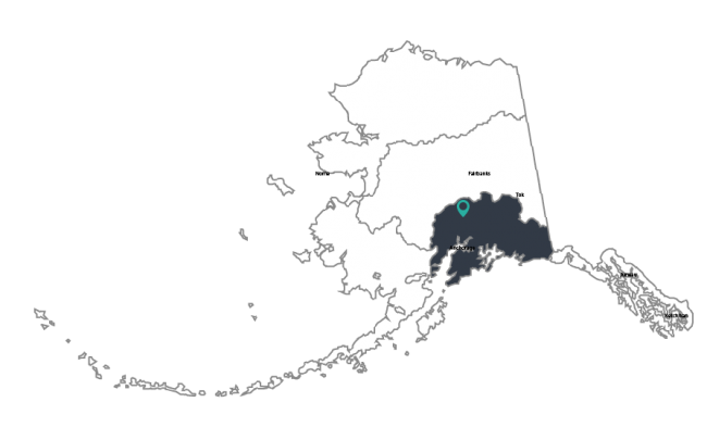 Map of Alaska with bottom middle section highlighted.