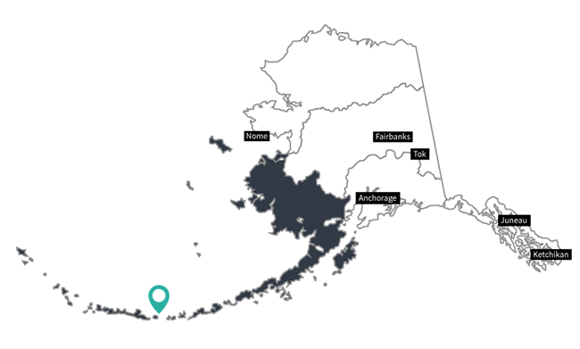 Map of Alaska with bottom middle section highlighted.