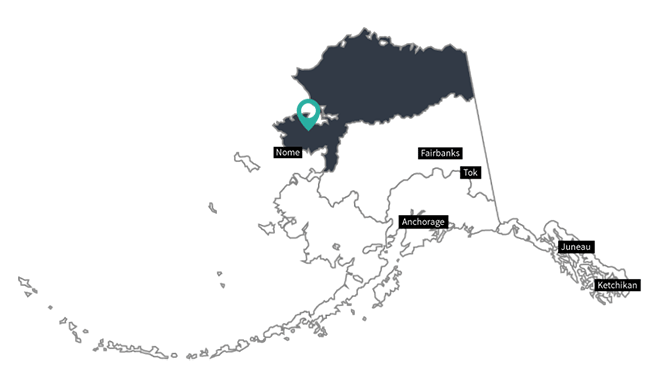 Map of Alaska with upper portion highlighted.