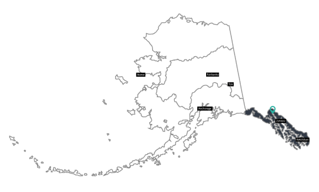 Map of Alaska with bottom right most section highlighted.