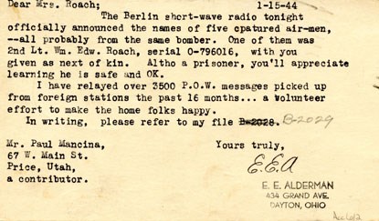 WWII era postcard providing information about a POW.