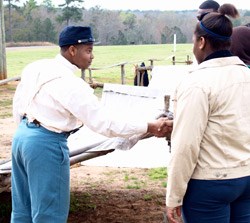 Youth portraying a Civil War prisoner. Youth portraying a Civil War prisoner.
