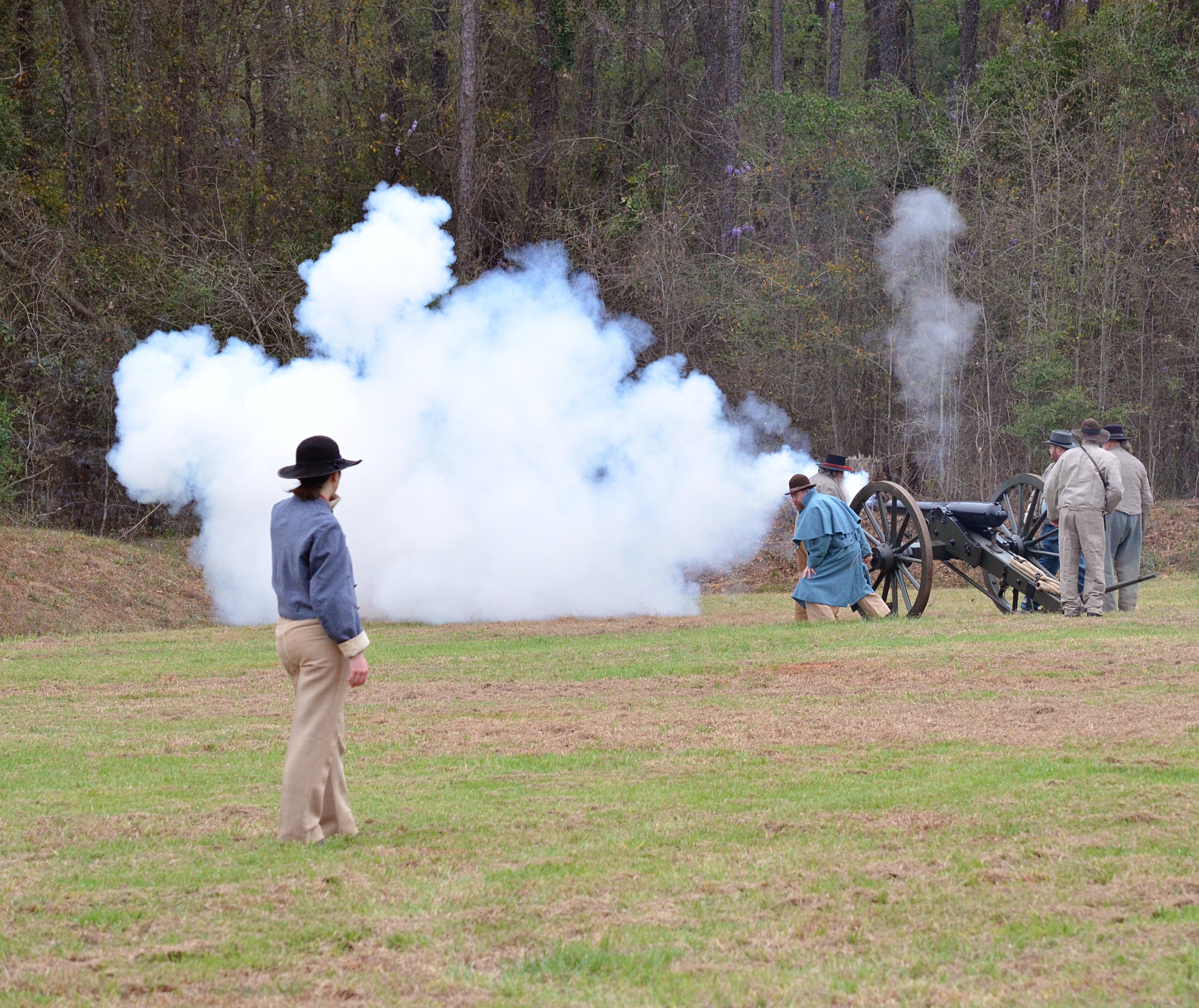 Cannon Crew during Civil War Weekend Cannon crew fire cannon with smoke.
